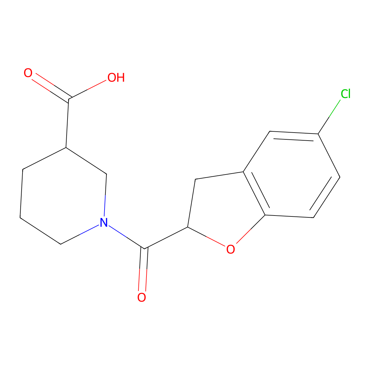 1-(5-Chloro-2,3-dihydro-1-benzofuran-2-carbonyl)piperidine-3-carboxylic acid molecular structure, CAS 1098369-17-5