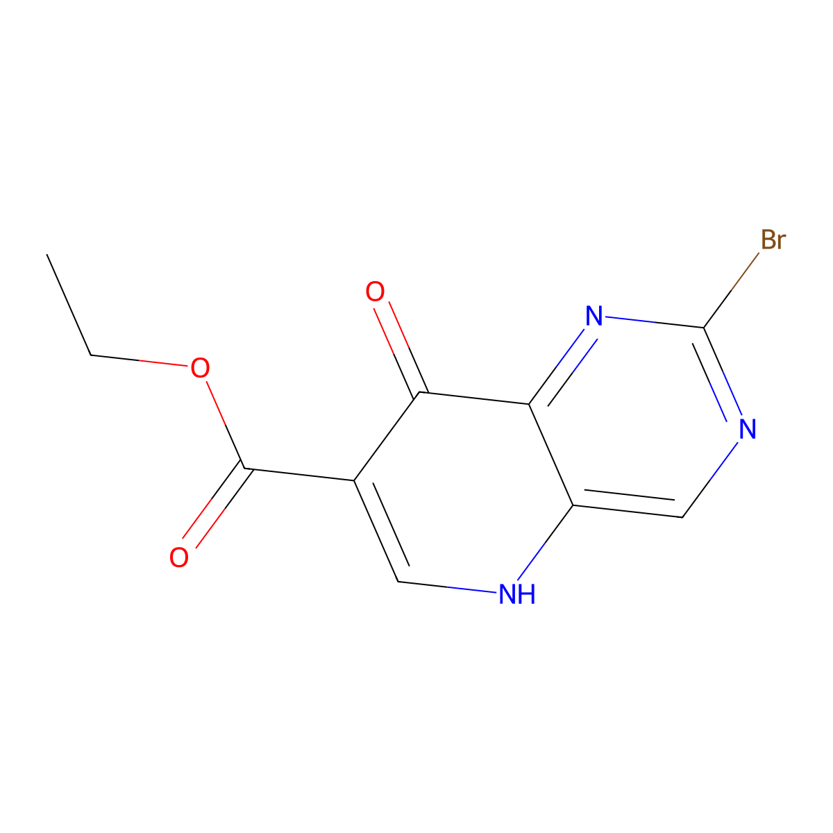 Ethyl 2-bromo-8-hydroxypyrido[3,2-d]pyrimidine-7-carboxylate molecular structure, CAS 1098588-16-9