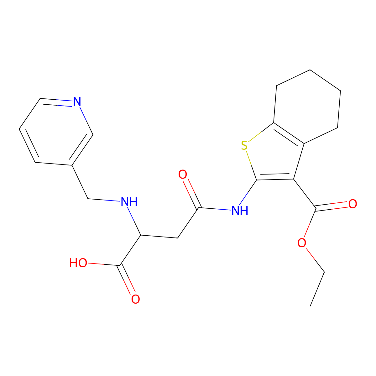 4-((3-(Ethoxycarbonyl)-4,5,6,7-tetrahydrobenzo[b]thiophen-2-yl)amino)-4-oxo-2-((pyridin-3-ylmethyl)amino)butanoic acid molecular structure, CAS 1098619-69-2