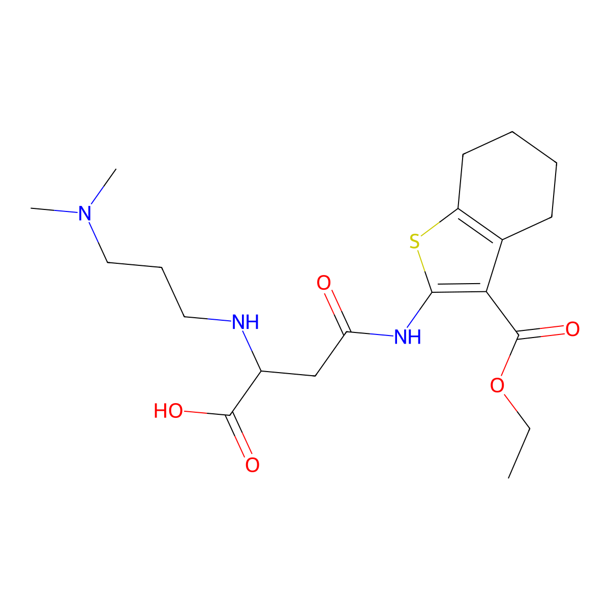 2-((3-(Dimethylamino)propyl)amino)-4-((3-(ethoxycarbonyl)-4,5,6,7-tetrahydrobenzo[b]thiophen-2-yl)amino)-4-oxobutanoic acid molecular structure, CAS 1098619-70-5