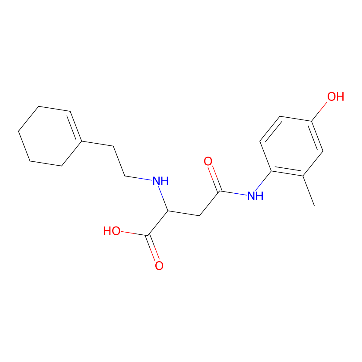 2-((2-(Cyclohex-1-en-1-yl)ethyl)amino)-4-((4-hydroxy-2-methylphenyl)amino)-4-oxobutanoic acid molecular structure, CAS 1098635-42-7