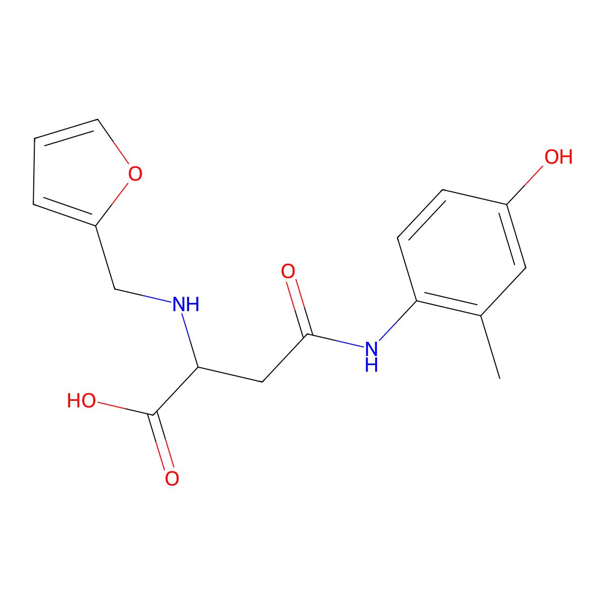 2-((Furan-2-ylmethyl)amino)-4-((4-hydroxy-2-methylphenyl)amino)-4-oxobutanoic acid molecular structure, CAS 1098635-68-7