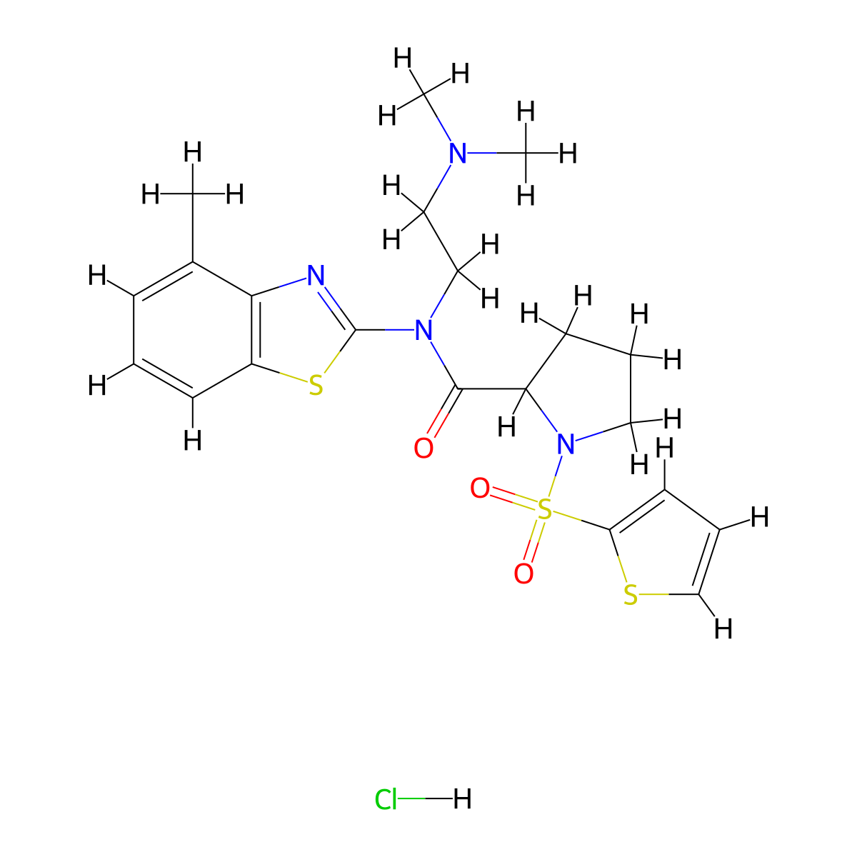 N-(2-(dimethylamino)ethyl)-N-(4-methylbenzo[d]thiazol-2-yl)-1-(thiophen-2-ylsulfonyl)pyrrolidine-2-carboxamide hydrochloride molecular structure, CAS 1098638-33-5