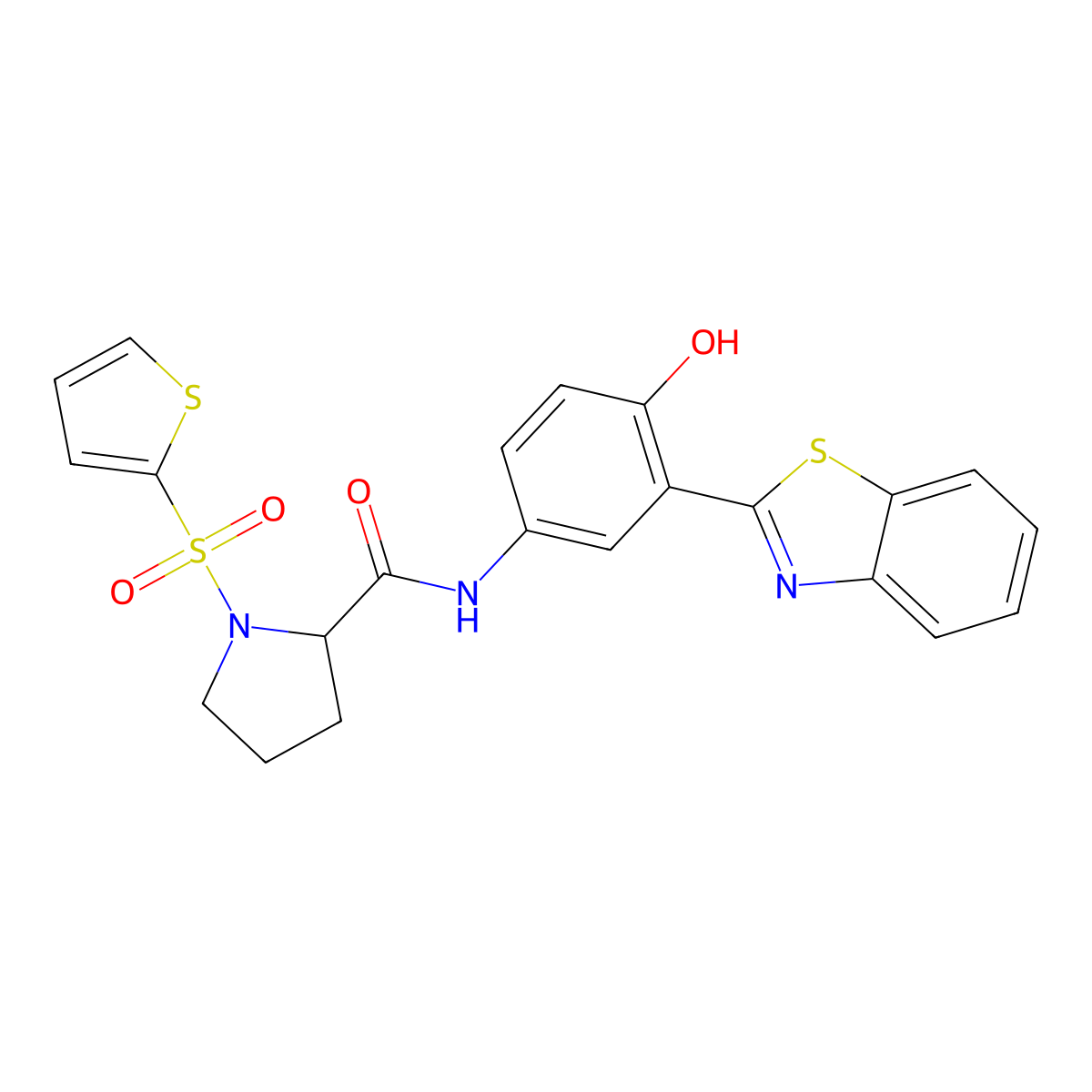 N-(3-(benzo[d]thiazol-2-yl)-4-hydroxyphenyl)-1-(thiophen-2-ylsulfonyl)pyrrolidine-2-carboxamide molecular structure, CAS 1098638-44-8