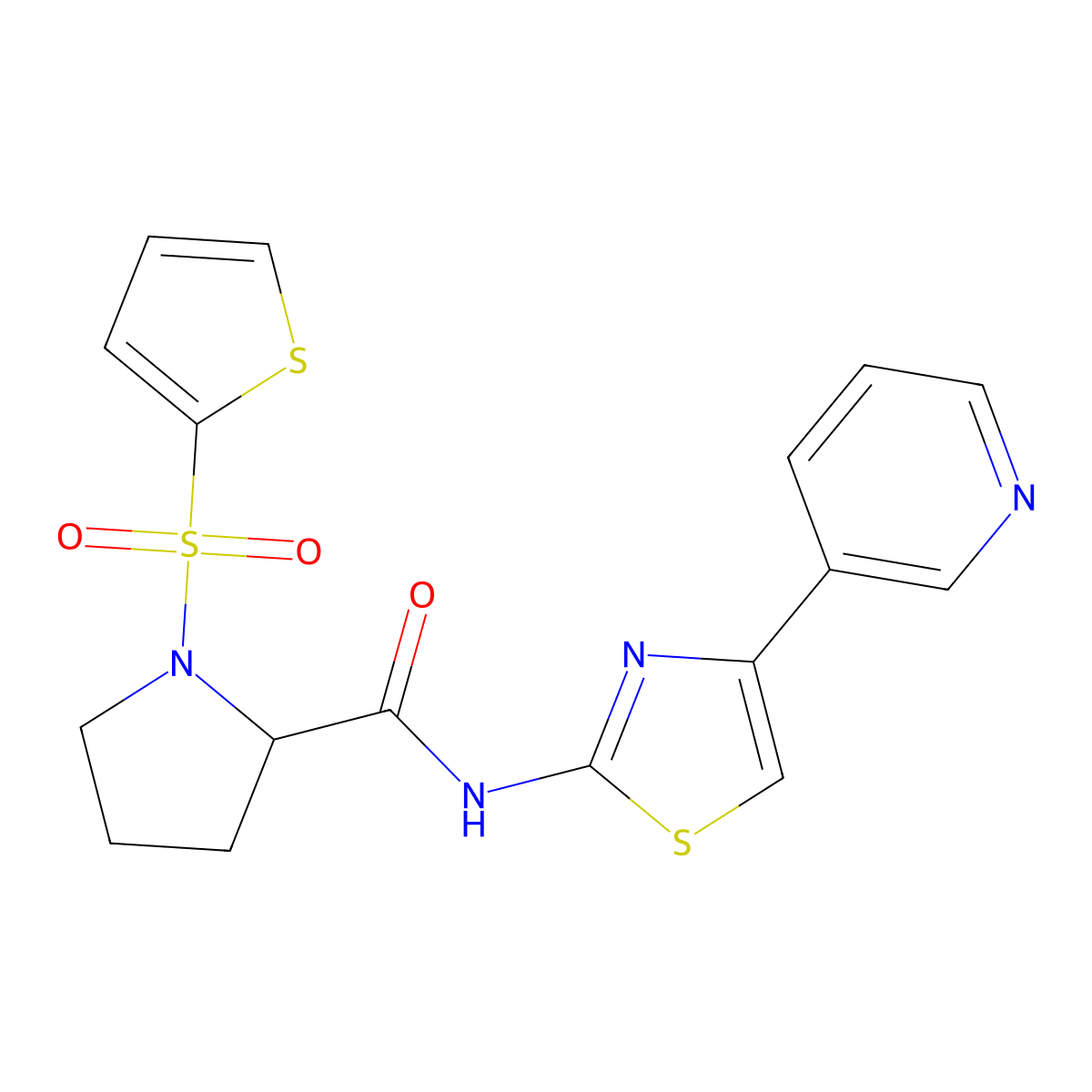 N-(4-(pyridin-3-yl)thiazol-2-yl)-1-(thiophen-2-ylsulfonyl)pyrrolidine-2-carboxamide molecular structure, CAS 1098638-61-9