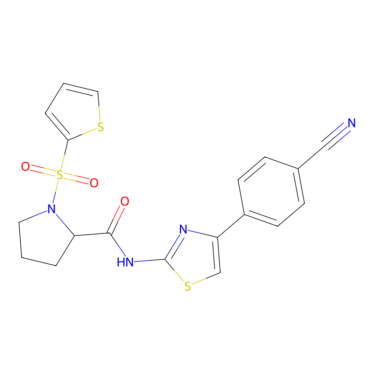 N-(4-(4-cyanophenyl)thiazol-2-yl)-1-(thiophen-2-ylsulfonyl)pyrrolidine-2-carboxamide molecular structure, CAS 1098638-68-6