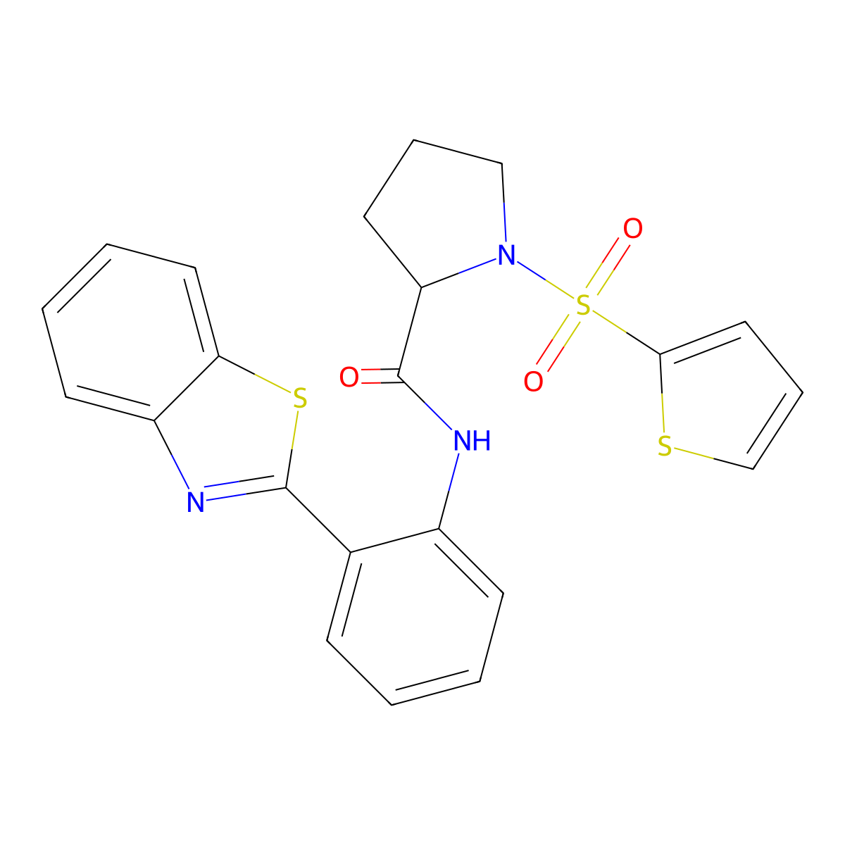 N-(2-(benzo[d]thiazol-2-yl)phenyl)-1-(thiophen-2-ylsulfonyl)pyrrolidine-2-carboxamide molecular structure, CAS 1098639-30-5