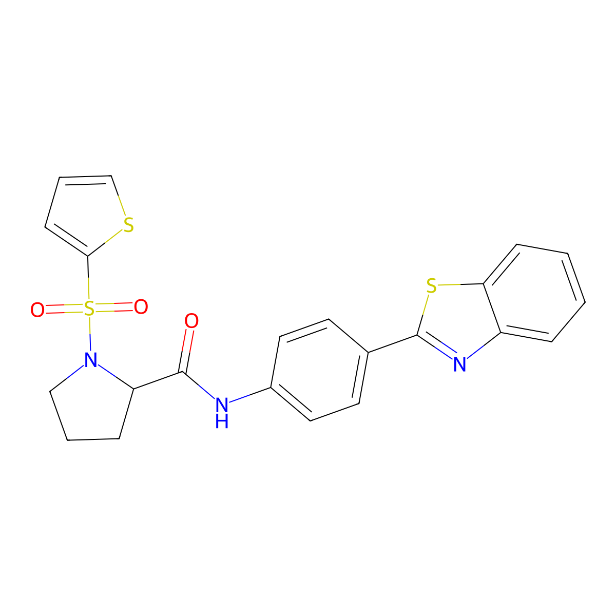 N-(4-(benzo[d]thiazol-2-yl)phenyl)-1-(thiophen-2-ylsulfonyl)pyrrolidine-2-carboxamide molecular structure, CAS 1098639-36-1