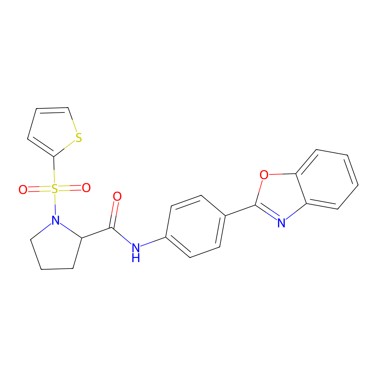 N-(4-(benzo[d]oxazol-2-yl)phenyl)-1-(thiophen-2-ylsulfonyl)pyrrolidine-2-carboxamide molecular structure, CAS 1098639-41-8