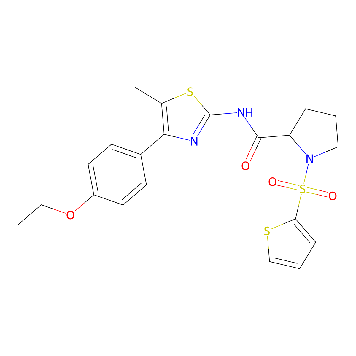 N-[4-(4-ethoxyphenyl)-5-methyl-1,3-thiazol-2-yl]-1-(thiophene-2-sulfonyl)pyrrolidine-2-carboxamide molecular structure, CAS 1098639-93-0