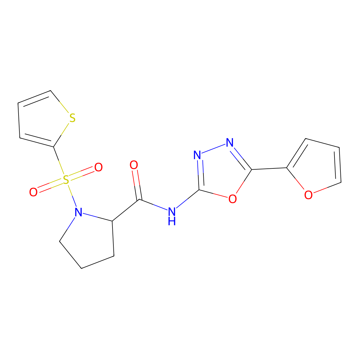 N-[5-(furan-2-yl)-1,3,4-oxadiazol-2-yl]-1-(thiophene-2-sulfonyl)pyrrolidine-2-carboxamide molecular structure, CAS 1098640-21-1
