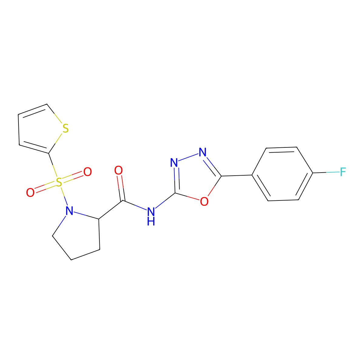 N-(5-(4-fluorophenyl)-1,3,4-oxadiazol-2-yl)-1-(thiophen-2-ylsulfonyl)pyrrolidine-2-carboxamide molecular structure, CAS 1098640-30-2