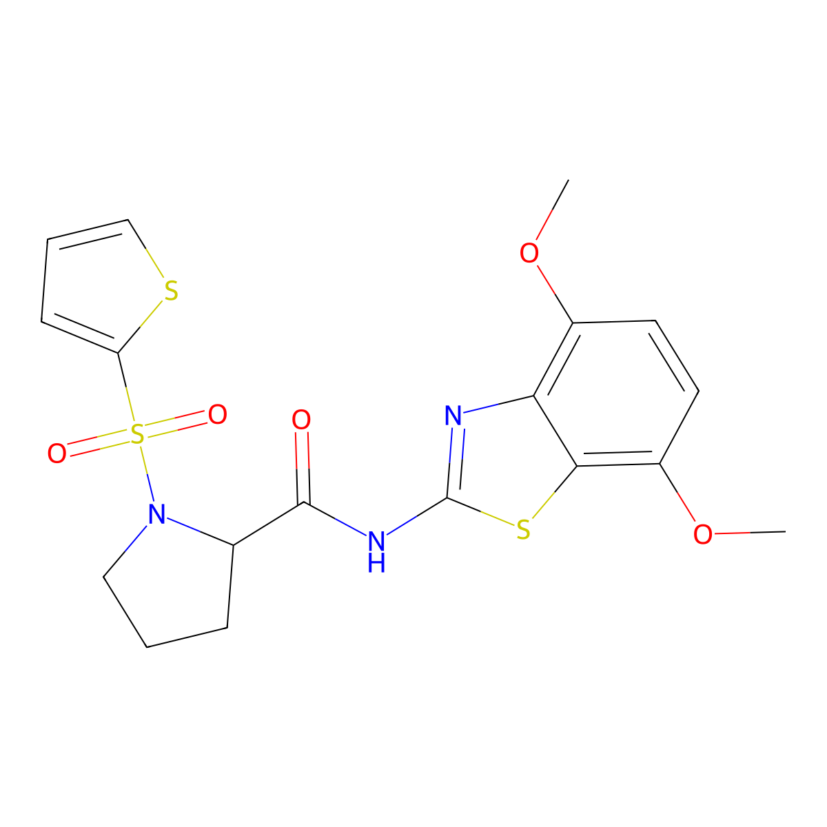 N-(4,7-dimethoxybenzo[d]thiazol-2-yl)-1-(thiophen-2-ylsulfonyl)pyrrolidine-2-carboxamide molecular structure, CAS 1098640-51-7