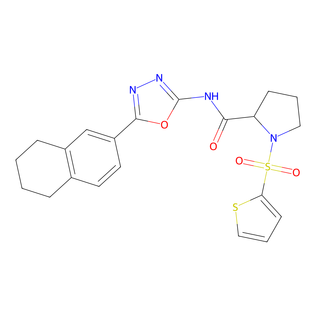 N-[5-(5,6,7,8-tetrahydronaphthalen-2-yl)-1,3,4-oxadiazol-2-yl]-1-(thiophene-2-sulfonyl)pyrrolidine-2-carboxamide molecular structure, CAS 1098640-63-1