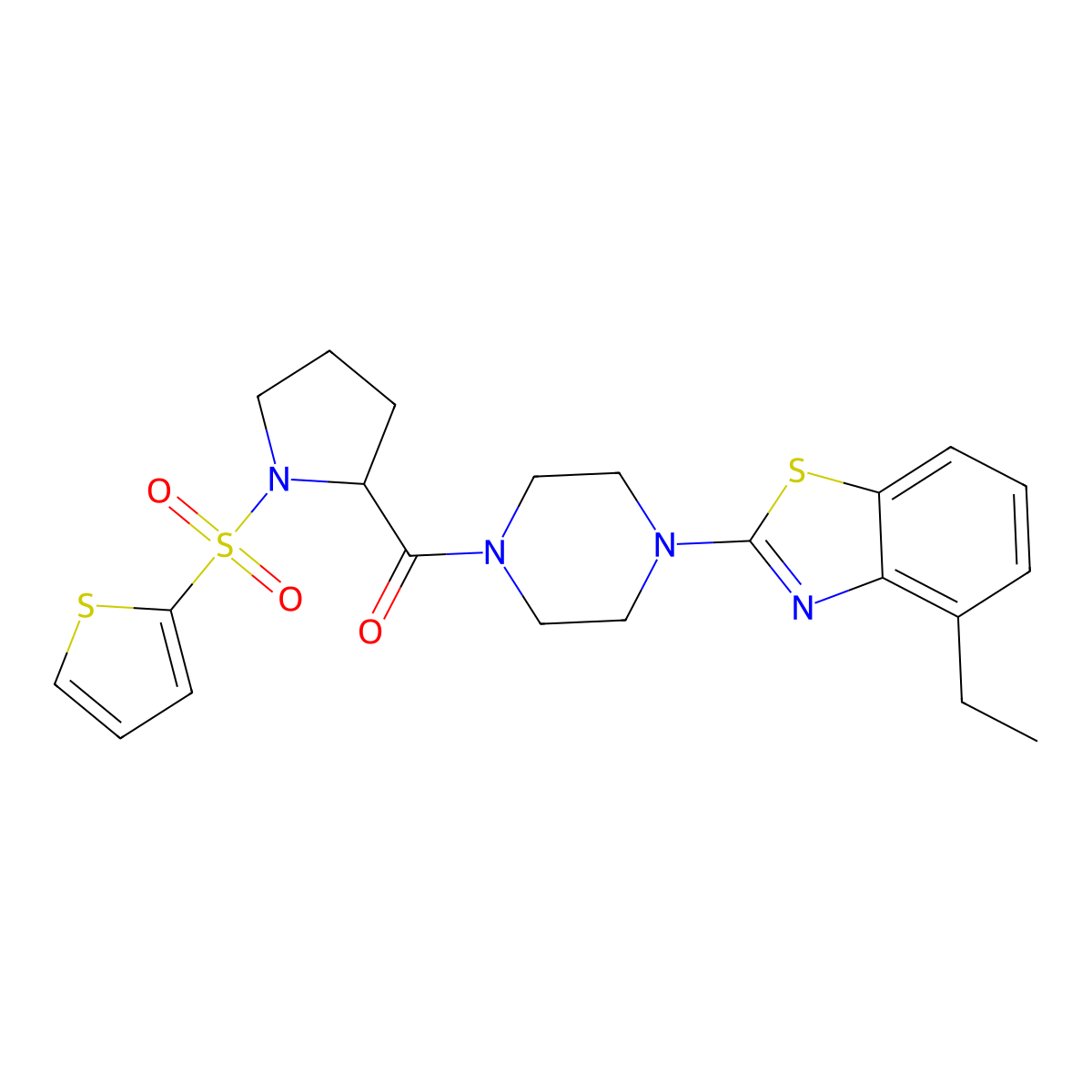 (4-(4-Ethylbenzo[d]thiazol-2-yl)piperazin-1-yl)(1-(thiophen-2-ylsulfonyl)pyrrolidin-2-yl)methanone molecular structure, CAS 1098642-70-6