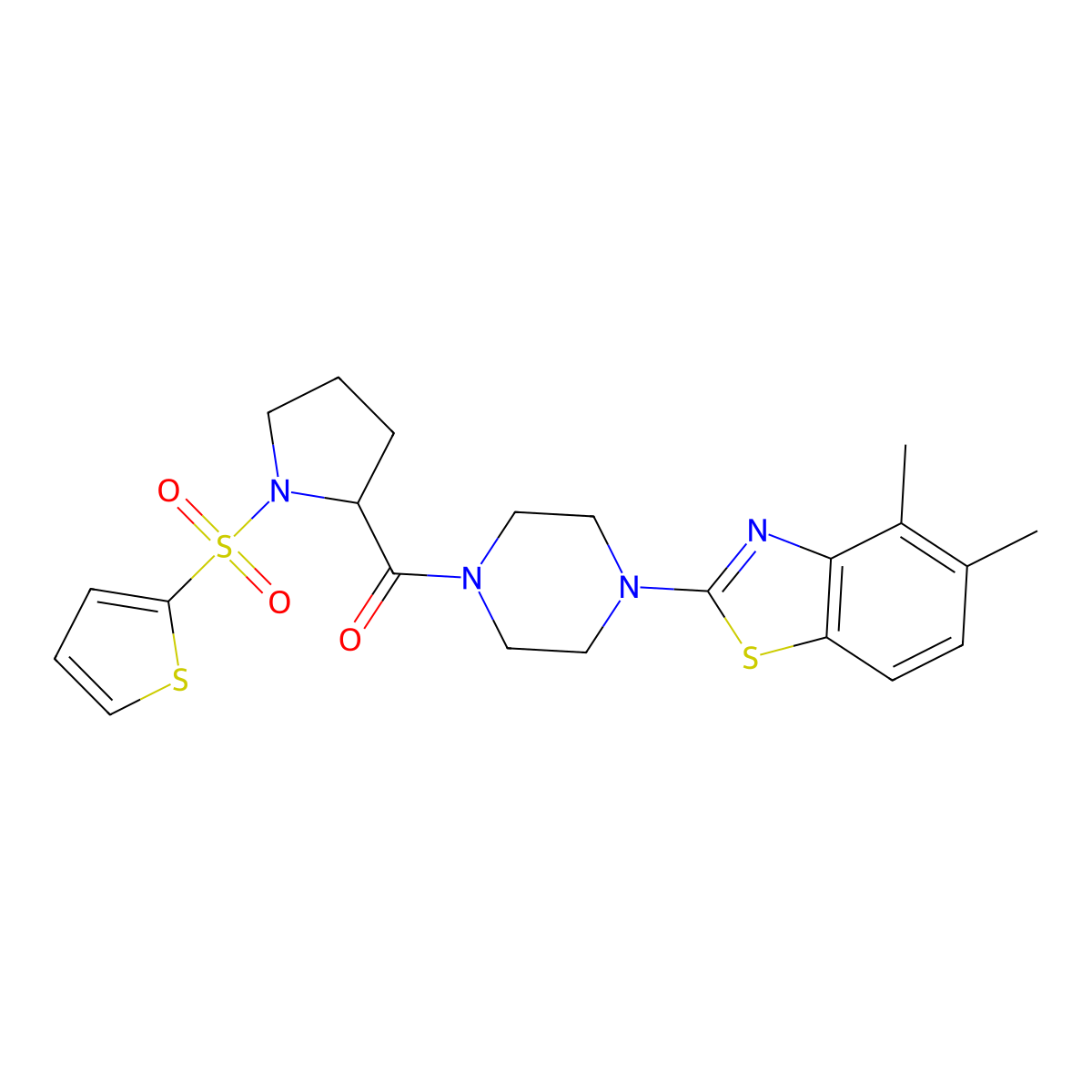 (4-(4,5-Dimethylbenzo[d]thiazol-2-yl)piperazin-1-yl)(1-(thiophen-2-ylsulfonyl)pyrrolidin-2-yl)methanone molecular structure, CAS 1098642-79-5