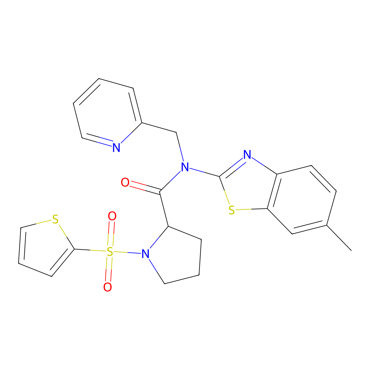N-(6-methylbenzo[d]thiazol-2-yl)-N-(pyridin-2-ylmethyl)-1-(thiophen-2-ylsulfonyl)pyrrolidine-2-carboxamide molecular structure, CAS 1098643-05-0