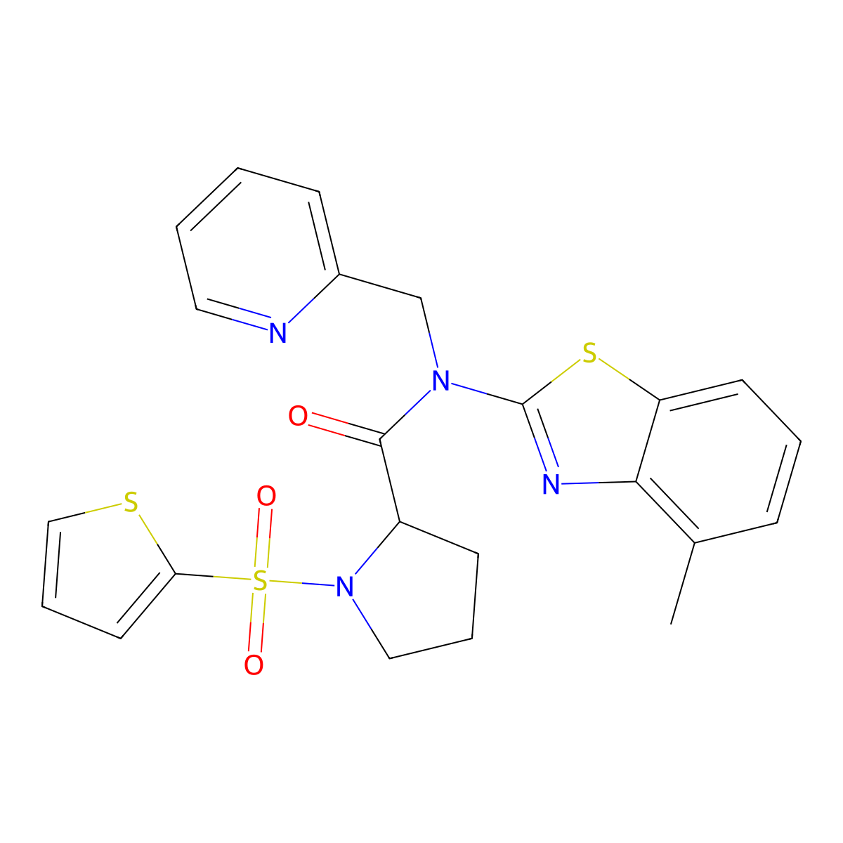 N-(4-methylbenzo[d]thiazol-2-yl)-N-(pyridin-2-ylmethyl)-1-(thiophen-2-ylsulfonyl)pyrrolidine-2-carboxamide molecular structure, CAS 1098643-21-0