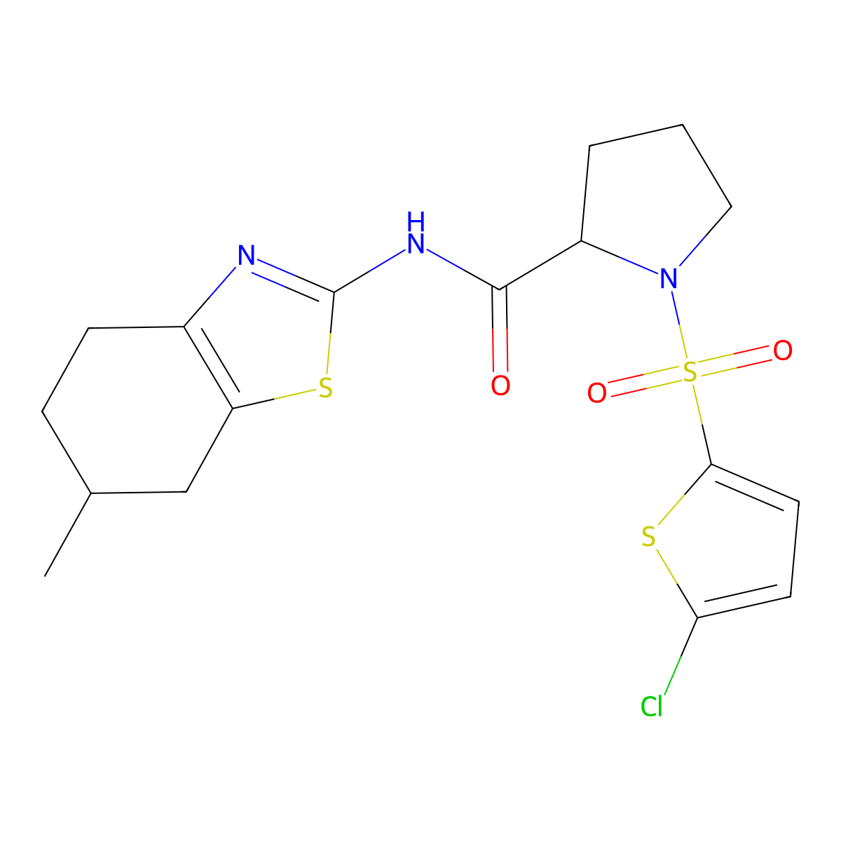 1-((5-chlorothiophen-2-yl)sulfonyl)-N-(6-methyl-4,5,6,7-tetrahydrobenzo[d]thiazol-2-yl)pyrrolidine-2-carboxamide molecular structure, CAS 1098644-18-8