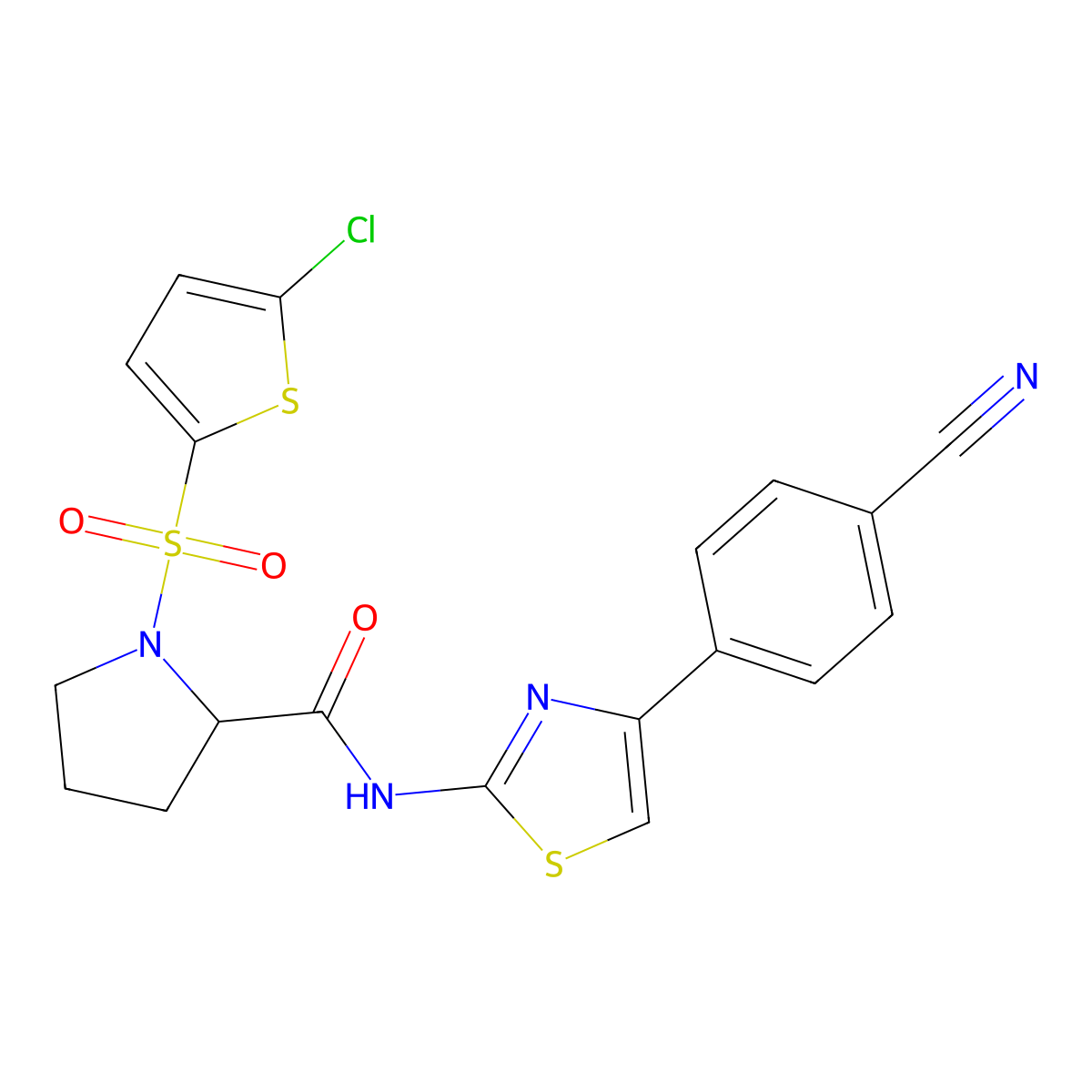 1-((5-chlorothiophen-2-yl)sulfonyl)-N-(4-(4-cyanophenyl)thiazol-2-yl)pyrrolidine-2-carboxamide molecular structure, CAS 1098644-52-0