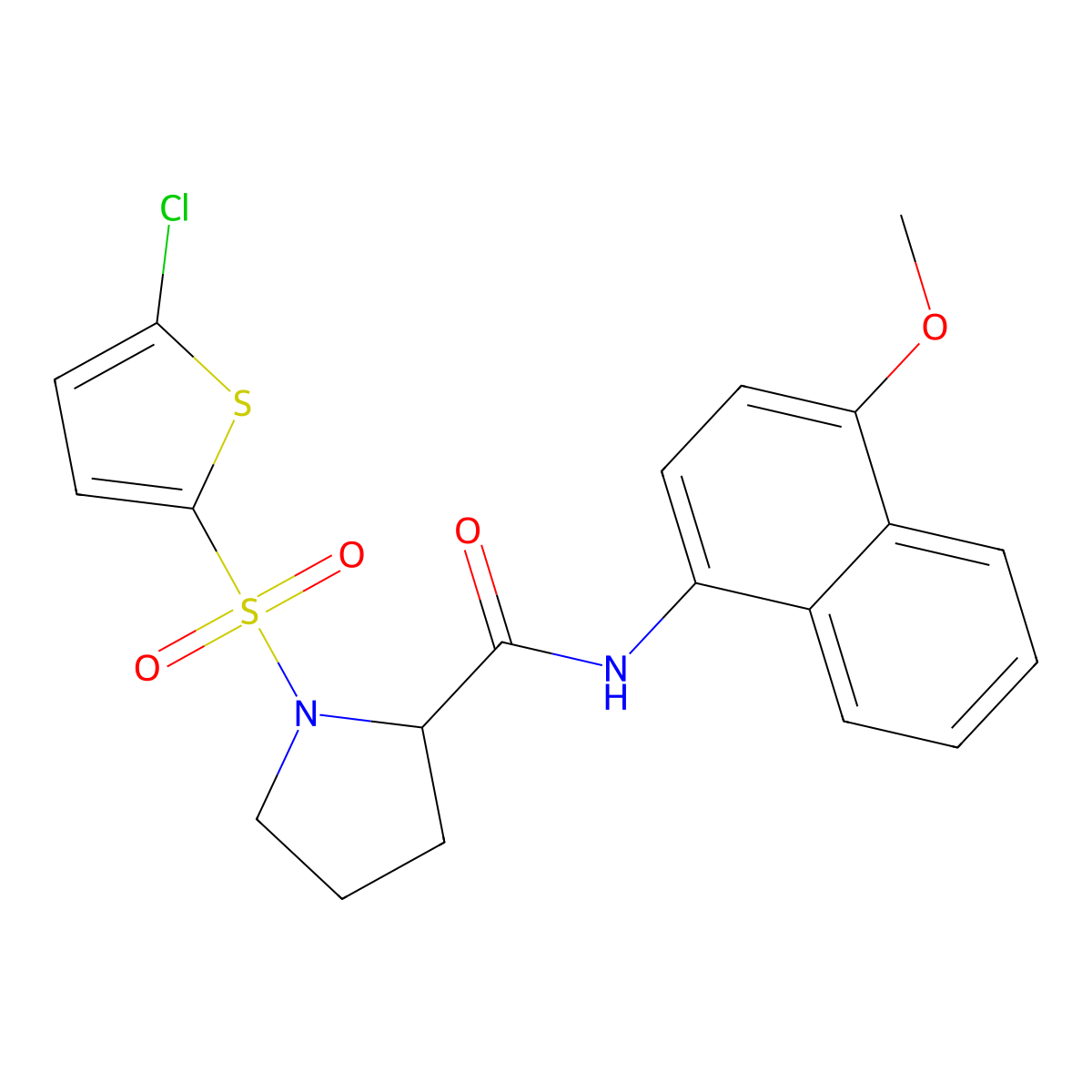 1-((5-chlorothiophen-2-yl)sulfonyl)-N-(4-methoxynaphthalen-1-yl)pyrrolidine-2-carboxamide molecular structure, CAS 1098645-35-2