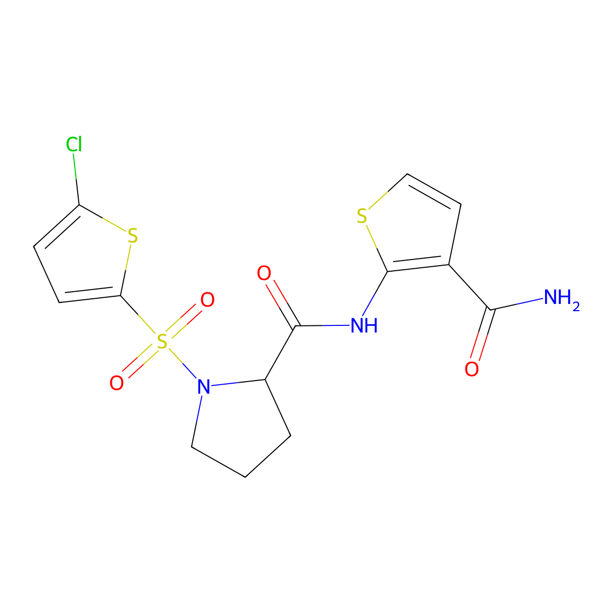 N-(3-carbamoylthiophen-2-yl)-1-((5-chlorothiophen-2-yl)sulfonyl)pyrrolidine-2-carboxamide molecular structure, CAS 1098645-97-6