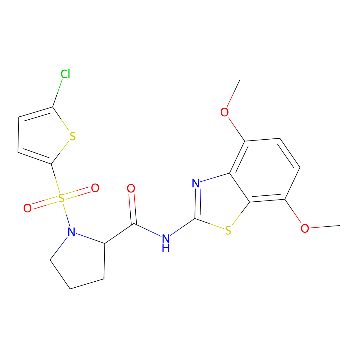1-((5-chlorothiophen-2-yl)sulfonyl)-N-(4,7-dimethoxybenzo[d]thiazol-2-yl)pyrrolidine-2-carboxamide molecular structure, CAS 1098646-02-6
