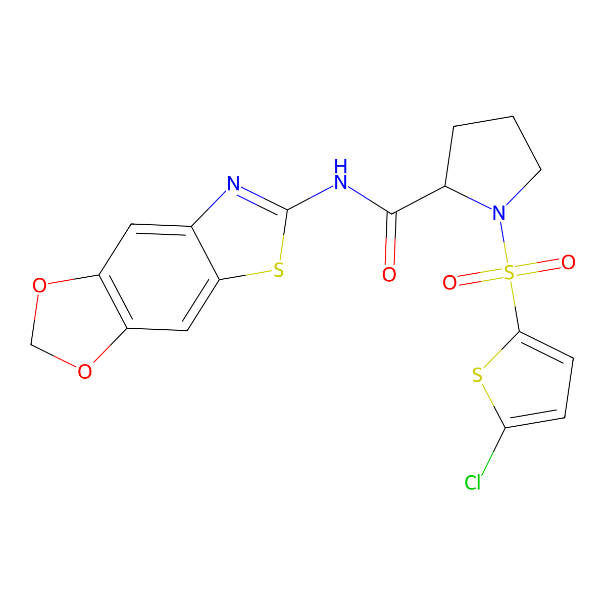 N-([1,3]dioxolo[4',5':4,5]benzo[1,2-d]thiazol-6-yl)-1-((5-chlorothiophen-2-yl)sulfonyl)pyrrolidine-2-carboxamide molecular structure, CAS 1098646-26-4