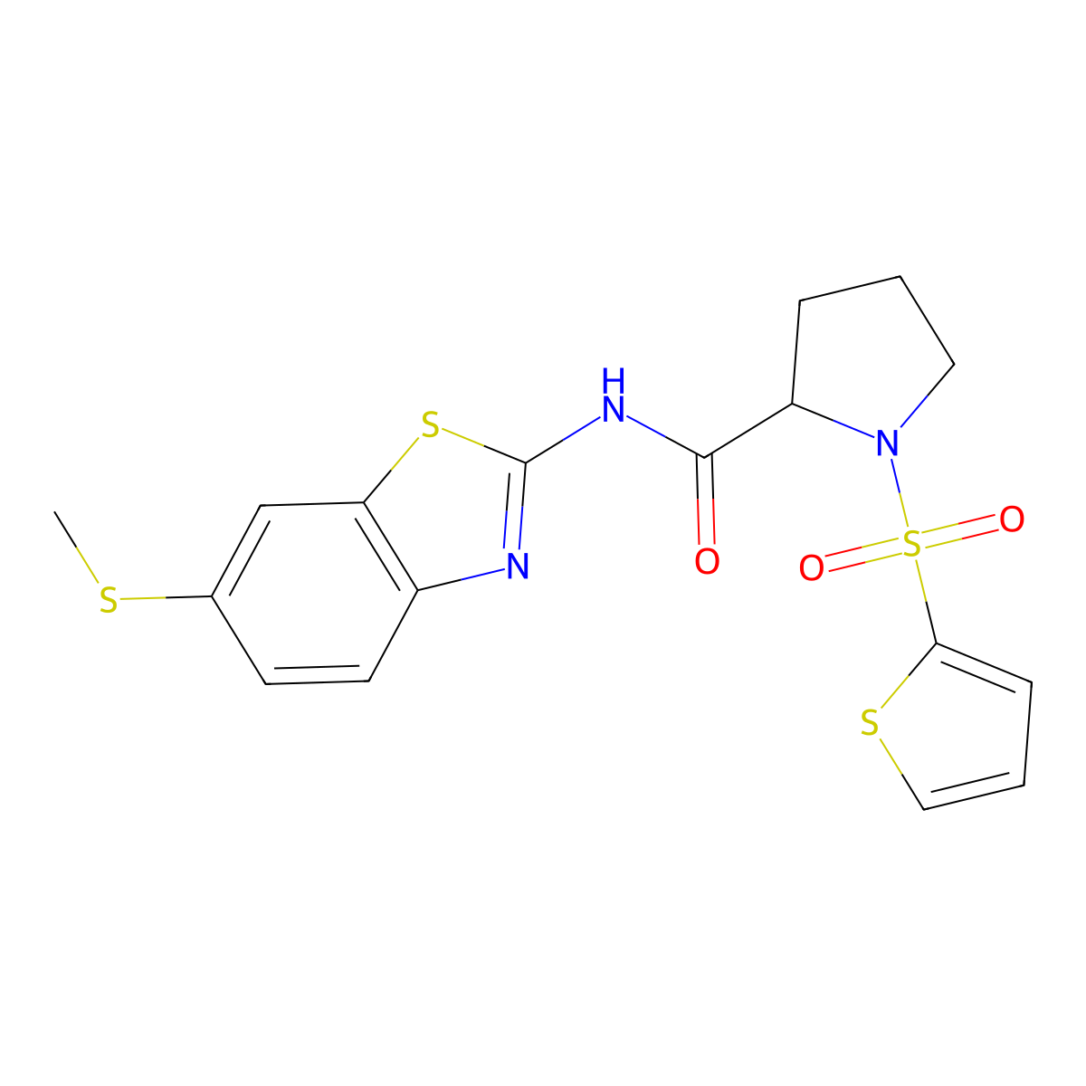 N-(6-(methylthio)benzo[d]thiazol-2-yl)-1-(thiophen-2-ylsulfonyl)pyrrolidine-2-carboxamide molecular structure, CAS 1098646-41-3