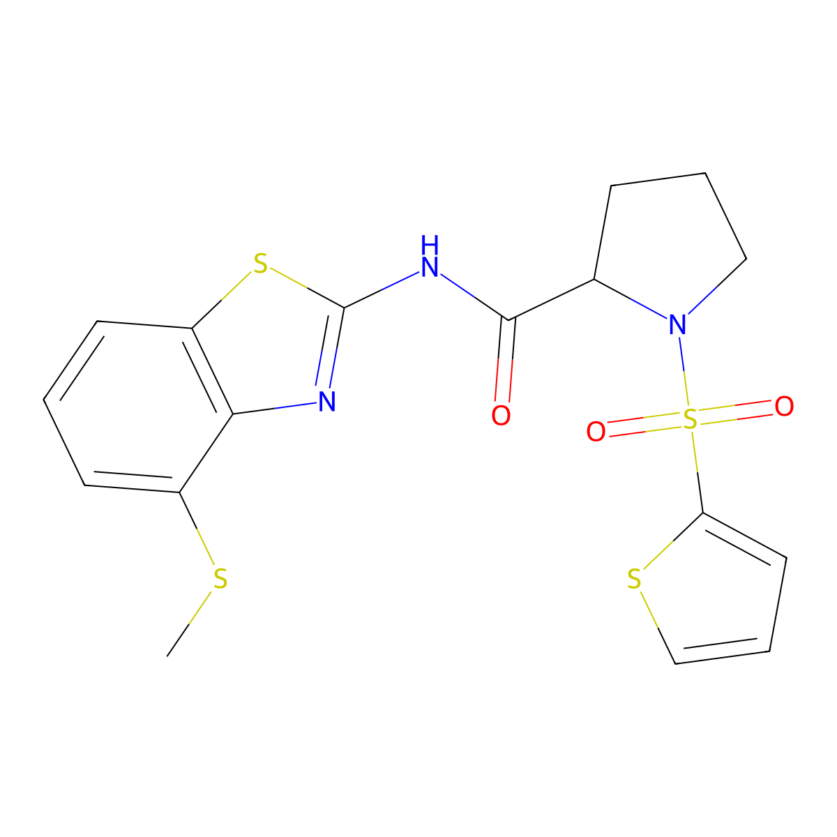 N-(4-(methylthio)benzo[d]thiazol-2-yl)-1-(thiophen-2-ylsulfonyl)pyrrolidine-2-carboxamide molecular structure, CAS 1098646-49-1