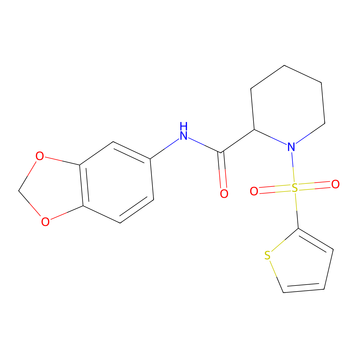 N-(benzo[d][1,3]dioxol-5-yl)-1-(thiophen-2-ylsulfonyl)piperidine-2-carboxamide molecular structure, CAS 1098688-48-2