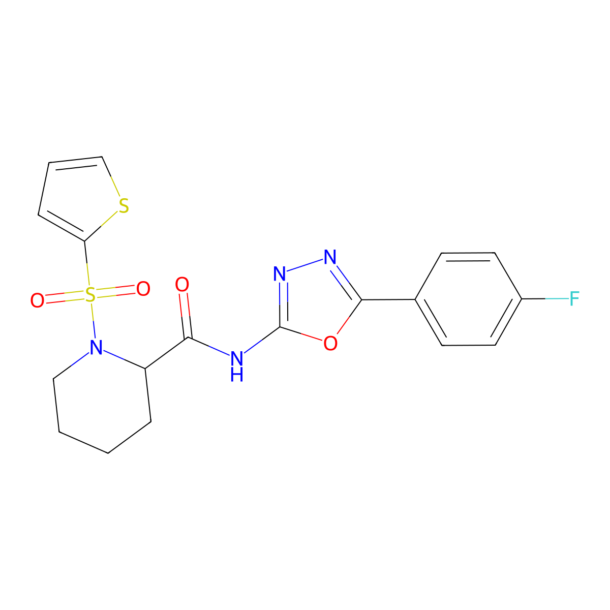 N-(5-(4-fluorophenyl)-1,3,4-oxadiazol-2-yl)-1-(thiophen-2-ylsulfonyl)piperidine-2-carboxamide molecular structure, CAS 1098689-54-3