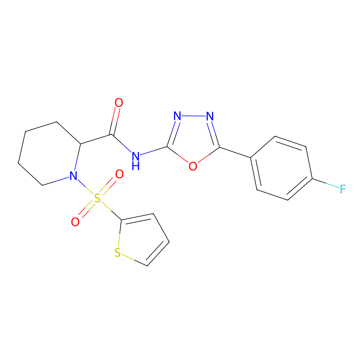 N-(5-(4-fluorophenyl)-1,3,4-oxadiazol-2-yl)-1-(thiophen-2-ylsulfonyl)piperidine-2-carboxamide molecular structure, CAS 1098689-54-3
