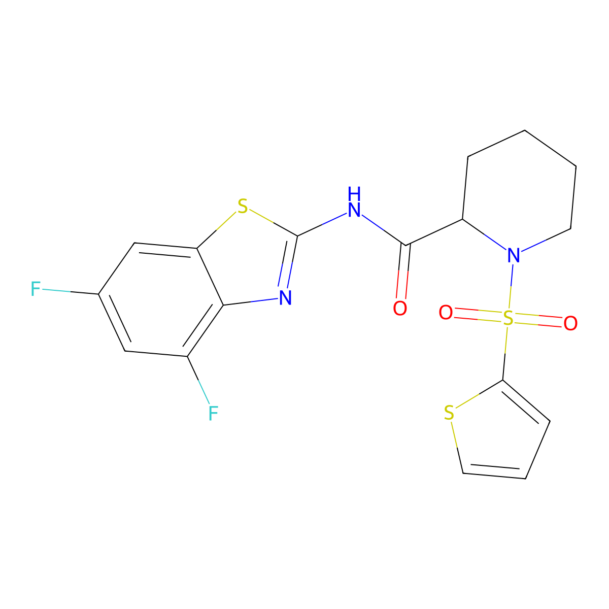 N-(4,6-difluorobenzo[d]thiazol-2-yl)-1-(thiophen-2-ylsulfonyl)piperidine-2-carboxamide molecular structure, CAS 1098689-86-1