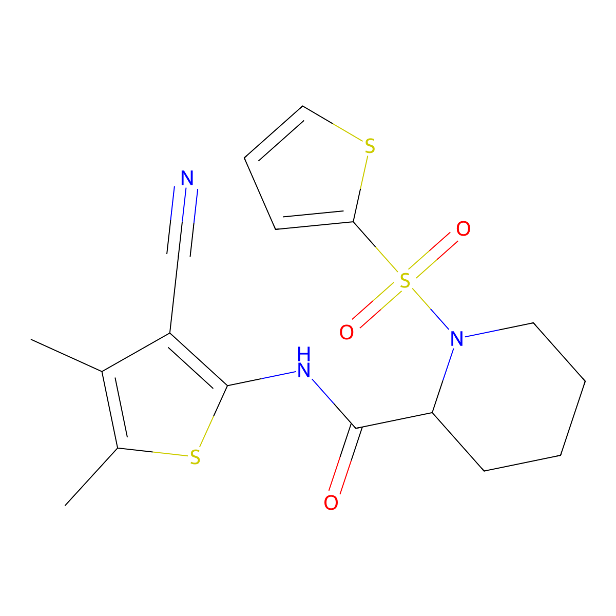 N-(3-cyano-4,5-dimethylthiophen-2-yl)-1-(thiophen-2-ylsulfonyl)piperidine-2-carboxamide molecular structure, CAS 1098728-46-1
