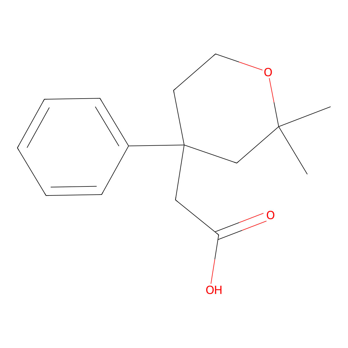 Tetrahydro-2,2-dimethyl-4-phenyl-2H-pyran-4-acetic acid molecular structure, CAS 109878-50-4