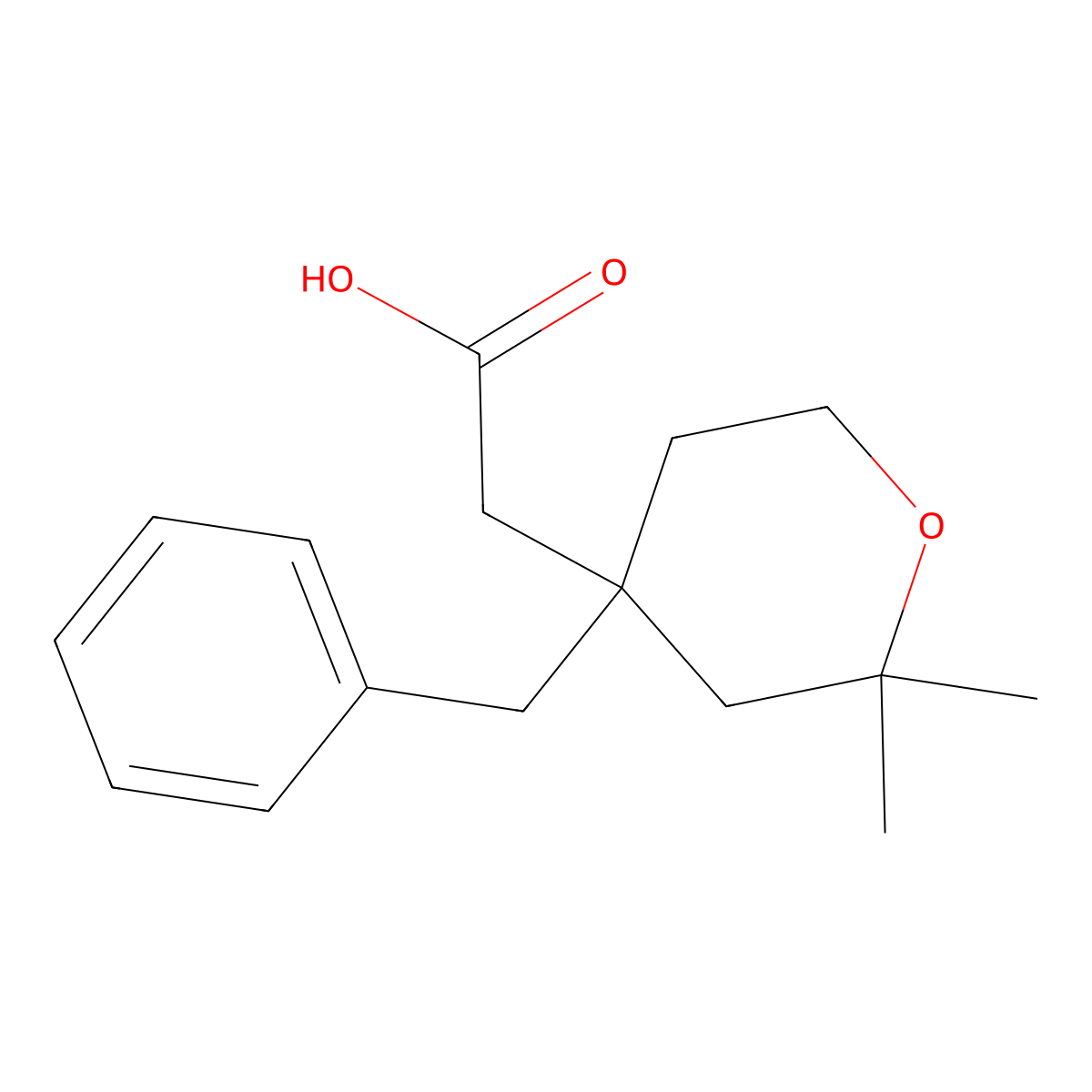 (4-Benzyl-2,2-dimethyl-tetrahydro-pyran-4-yl)-acetic acid molecular structure, CAS 109878-51-5
