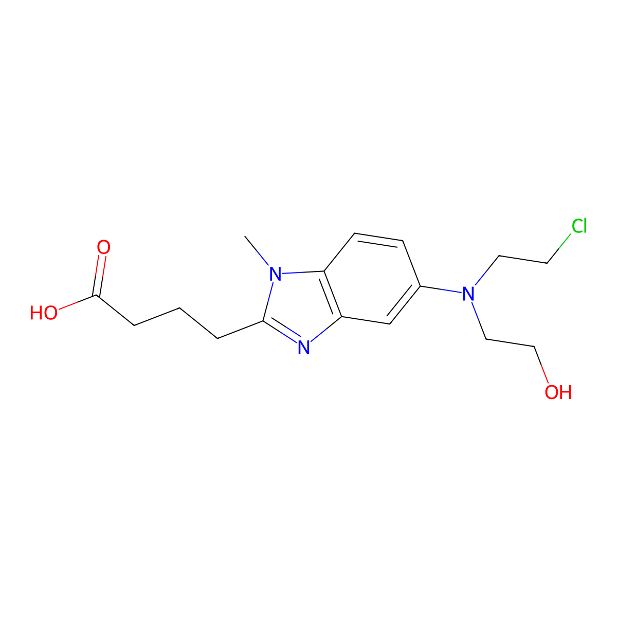 4-(5-((2-Chloroethyl)(2-hydroxyethyl)amino)-1-methyl-1H-benzimidazol-2-yl)butanoic acid molecular structure, CAS 109882-27-1