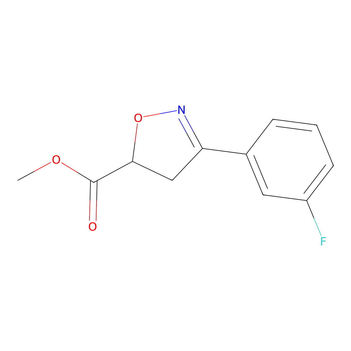 Methyl 3-(3-fluorophenyl)-4,5-dihydro-1,2-oxazole-5-carboxylate molecular structure, CAS 109888-54-2