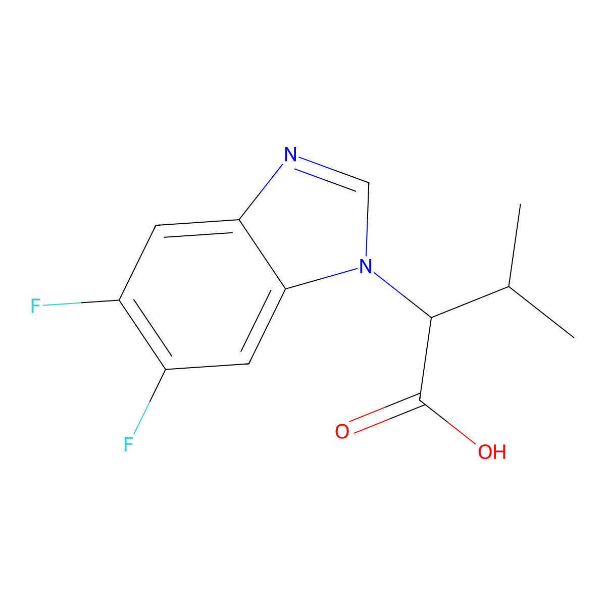 2-(5,6-difluoro-1H-1,3-benzodiazol-1-yl)-3-methylbutanoic acid molecular structure, CAS 1099036-99-3