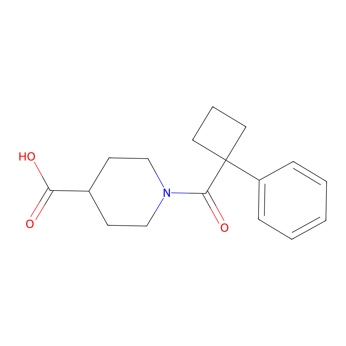 1-(1-Phenylcyclobutanecarbonyl)piperidine-4-carboxylic acid molecular structure, CAS 1099048-69-7