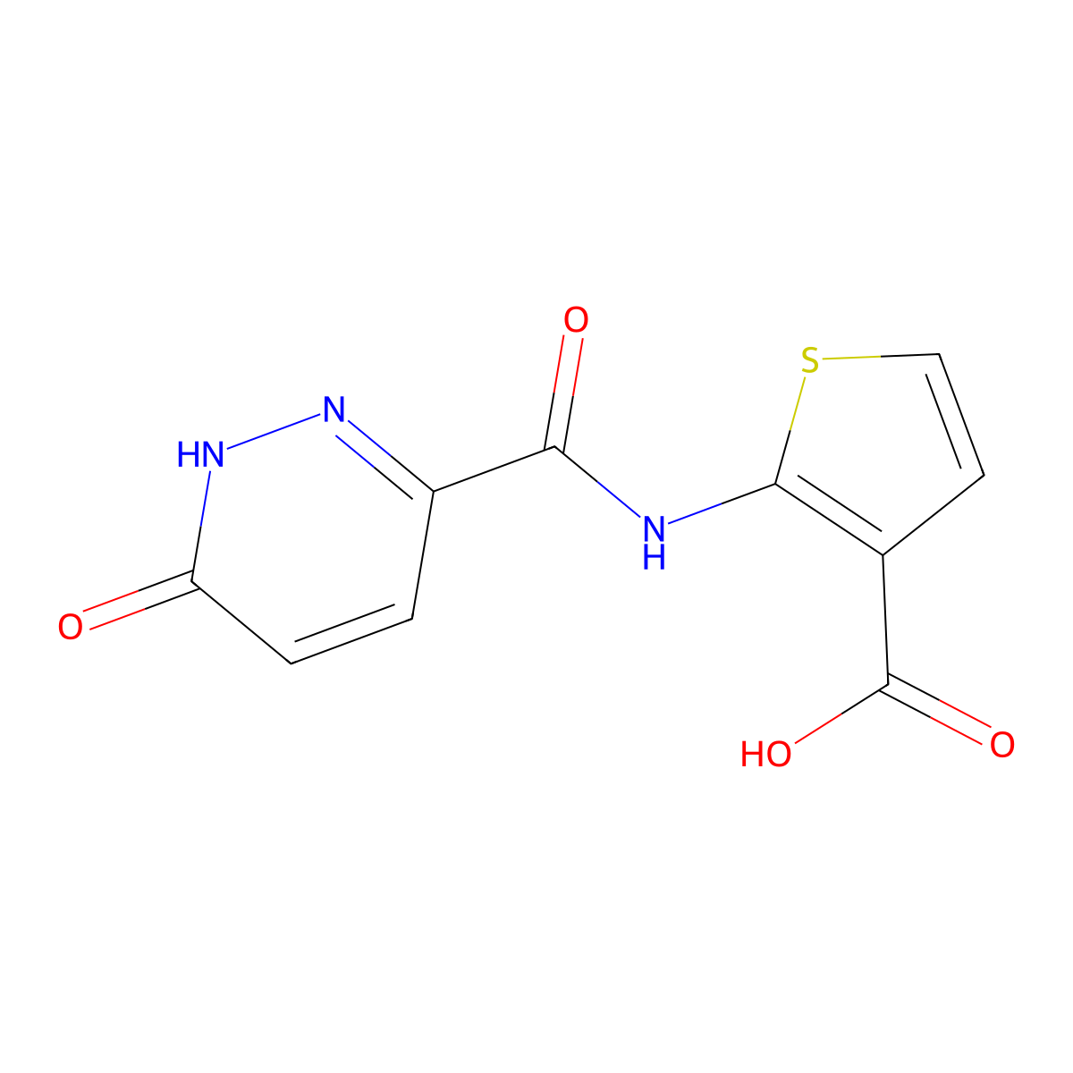 2-(6-Oxo-1,6-dihydropyridazine-3-carboxamido)thiophene-3-carboxylic acid molecular structure, CAS 1099108-87-8