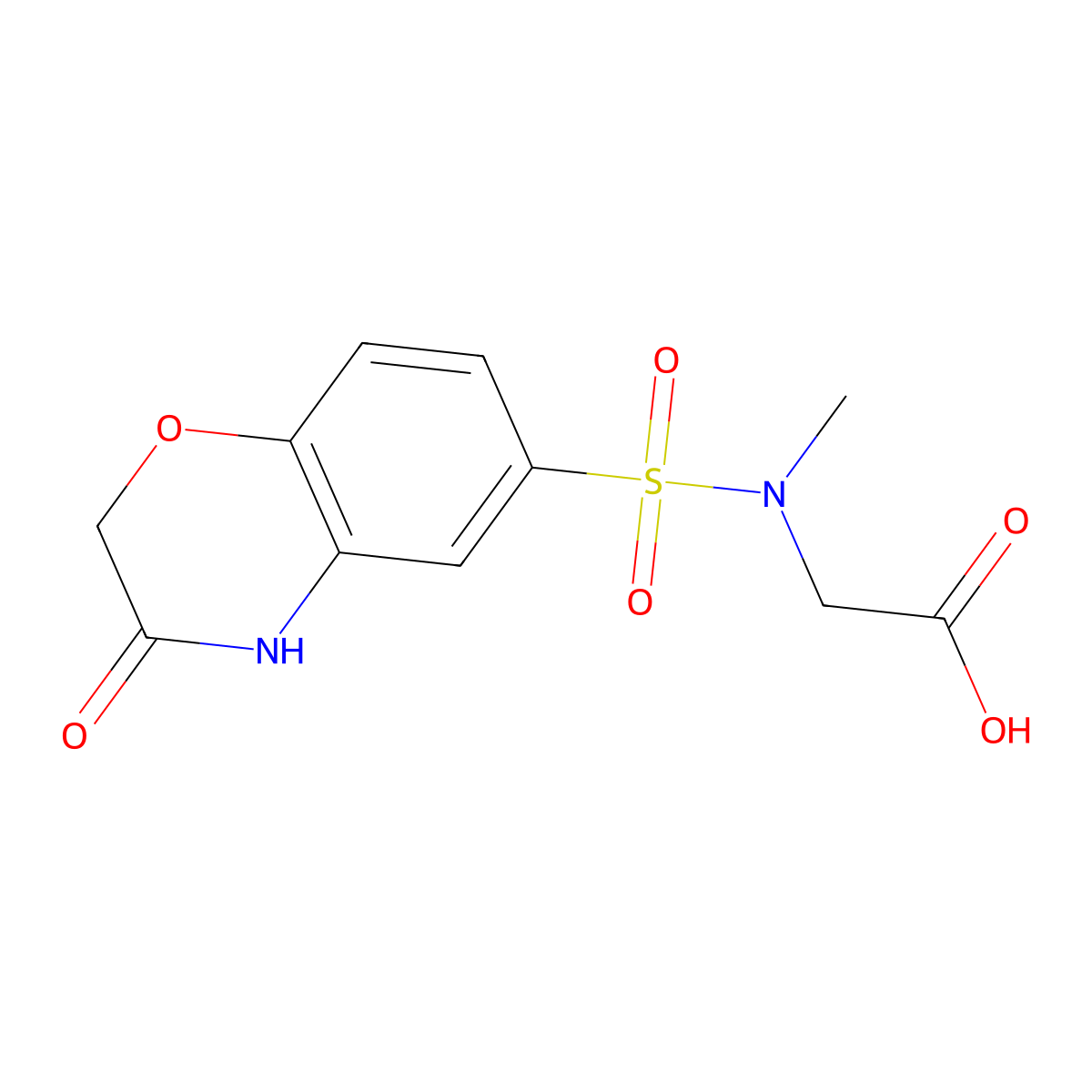 2-{methyl[(3-oxo(2H,4H-benzo[3,4-e]1,4-oxazaperhydroin-6-yl))sulfonyl]amino}ac etic acid molecular structure, CAS 1099167-34-6