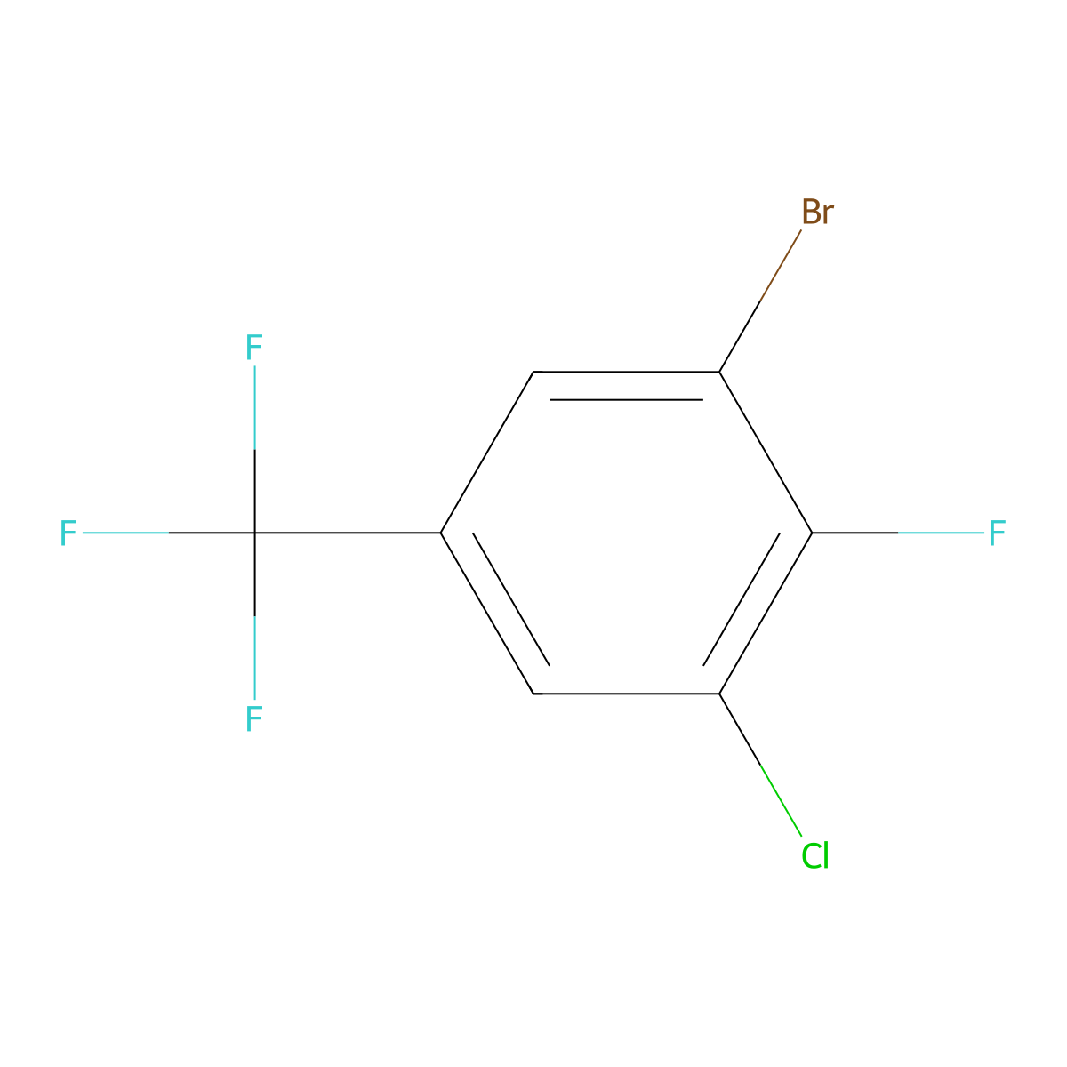 Benzene, 1-bromo-3-chloro-2-fluoro-5-(trifluoromethyl)- molecular structure, CAS 109919-27-9