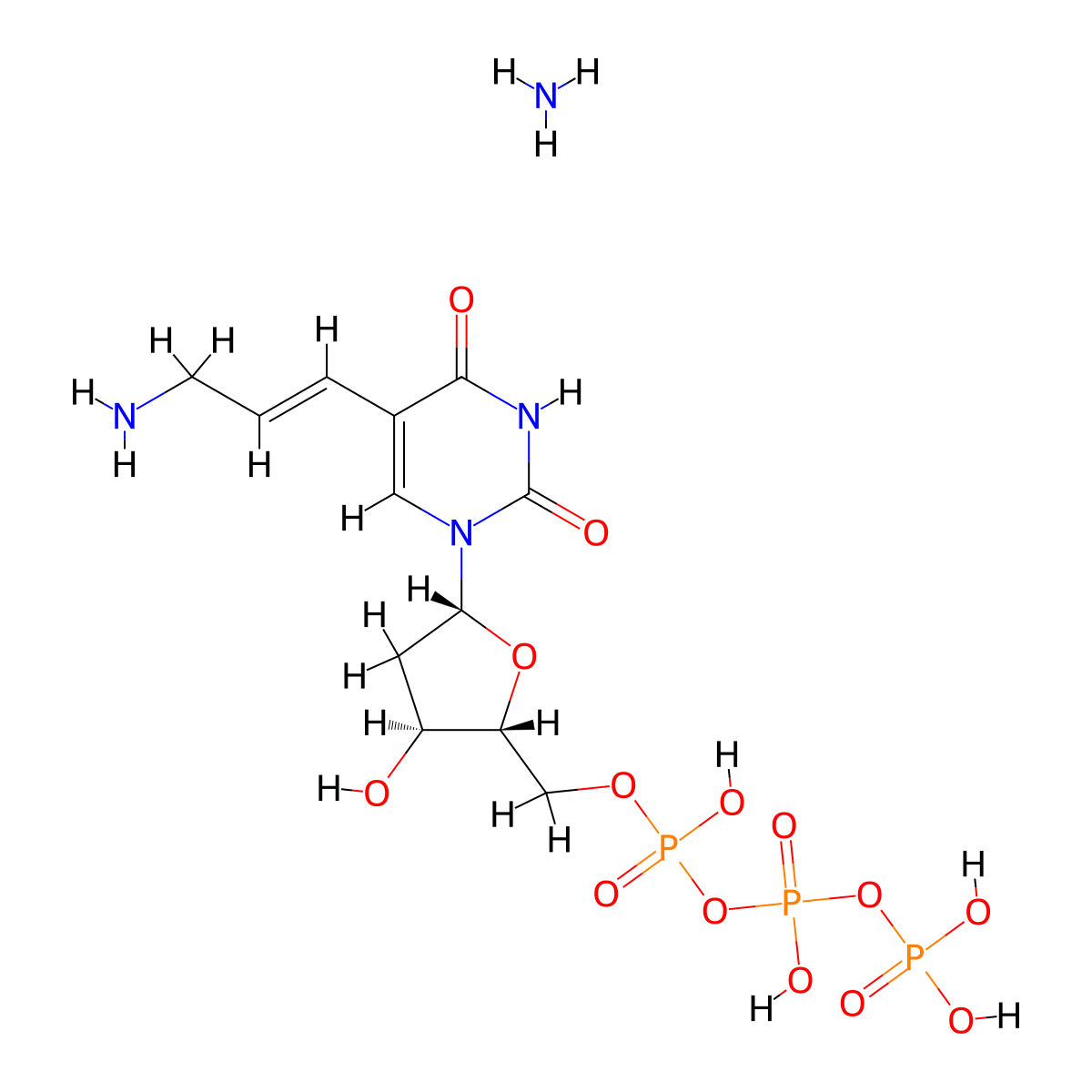 [[(2R,3S,5R)-5-[5-[(E)-3-aminoprop-1-enyl]-2,4-dioxopyrimidin-1-yl]-3-hydroxyoxolan-2-yl]methoxy-hydroxyphosphoryl] phosphono hydrogen phosphate;azane molecular structure, CAS 109921-28-0