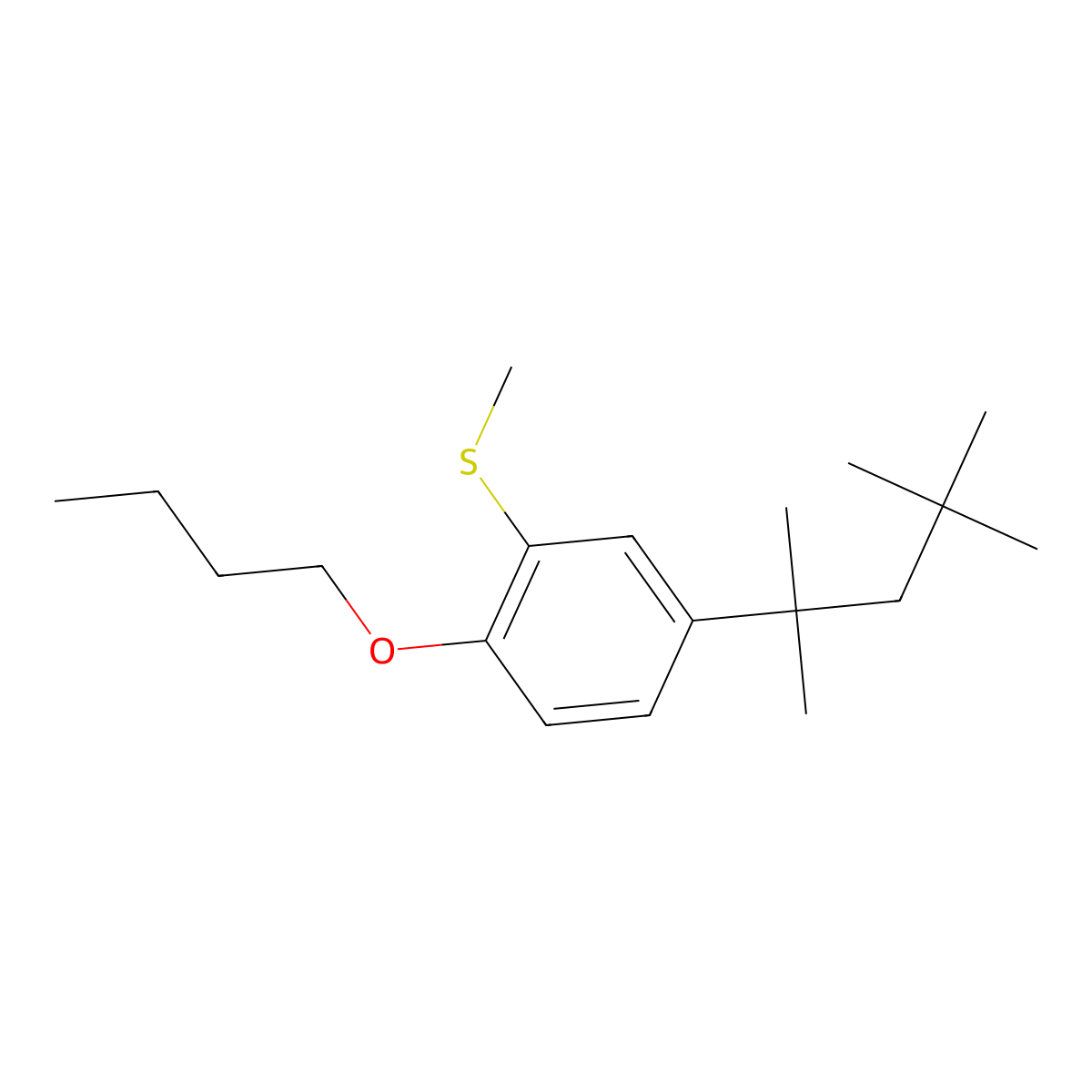 Benzene, 1-butoxy-2-(methylthio)-4-(1,1,3,3-tetramethylbutyl)- molecular structure, CAS 109921-80-4