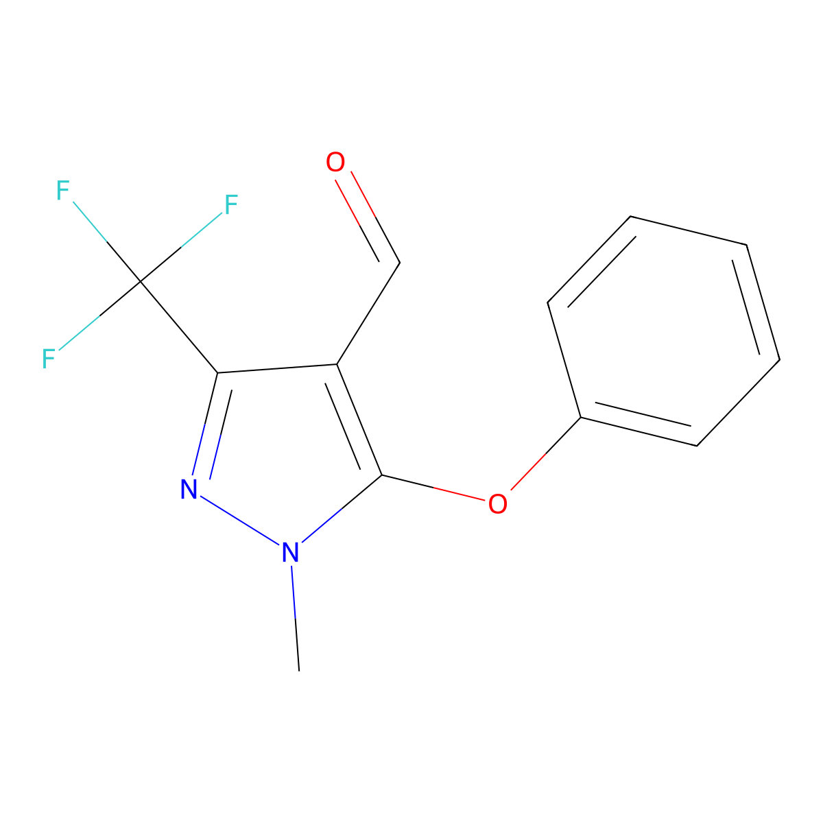 1-Methyl-5-phenoxy-3-(trifluoromethyl)-1H-pyrazole-4-carbaldehyde molecular structure, CAS 109925-42-0