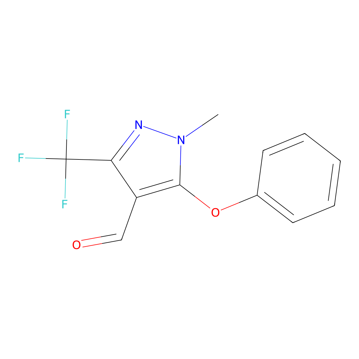 1-Methyl-5-phenoxy-3-(trifluoromethyl)-1H-pyrazole-4-carbaldehyde molecular structure, CAS 109925-42-0