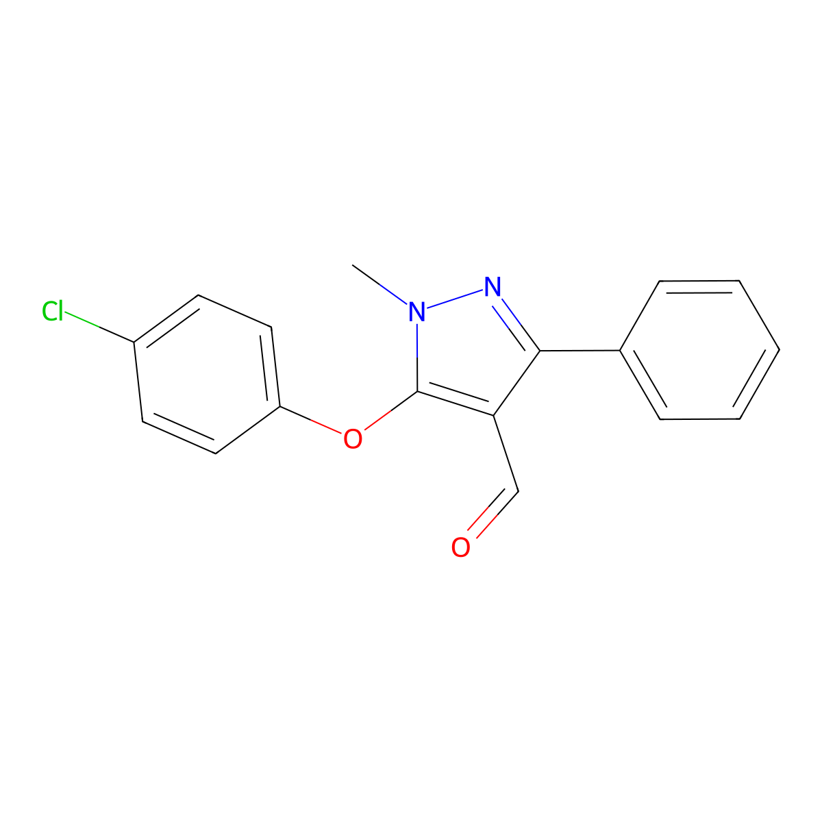5-(4-chlorophenoxy)-1-methyl-3-phenyl-1H-pyrazole-4-carbaldehyde molecular structure, CAS 109925-44-2