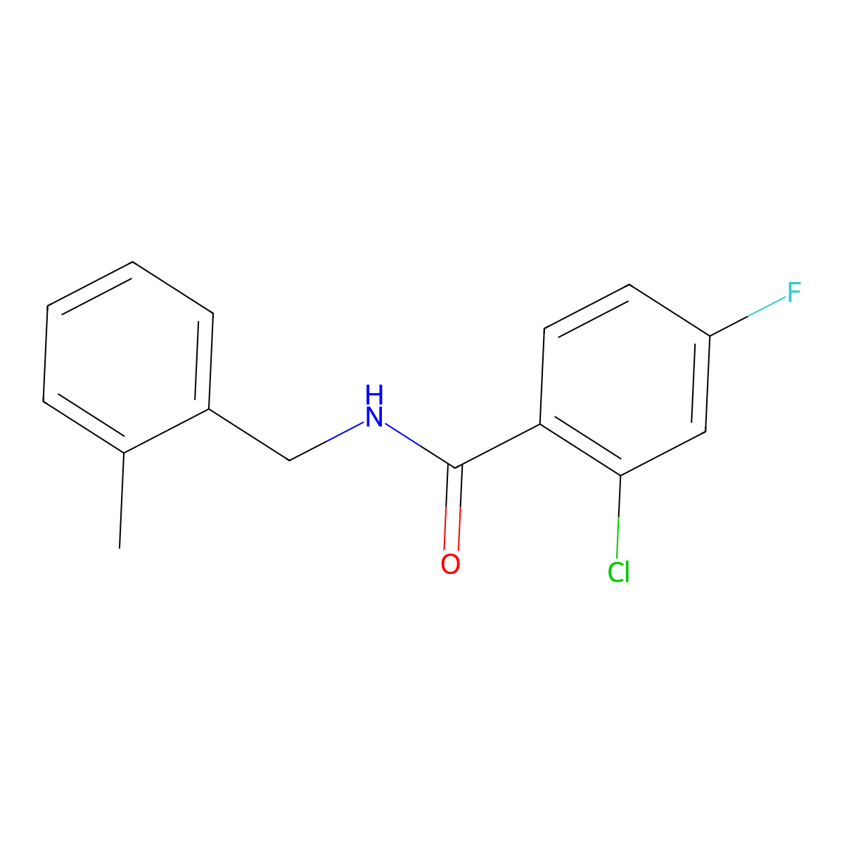 2-chloro-4-fluoro-N-(2-methylbenzyl)benzamide molecular structure, CAS 1099273-32-1